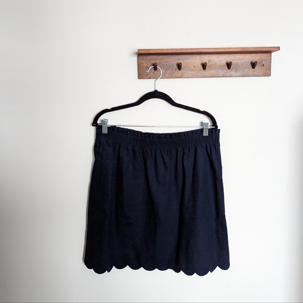 [J. Crew] Linen Blend Navy Blue Scalloped Mini Skirt